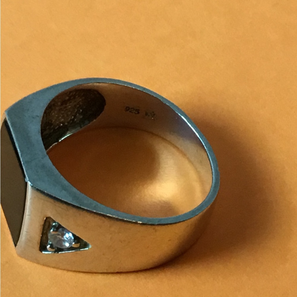 Vintage Avon Men's Ring Sterling 925 Black Onyx & Side Baguette Stones,size 10.5 - Picture 7 of 11